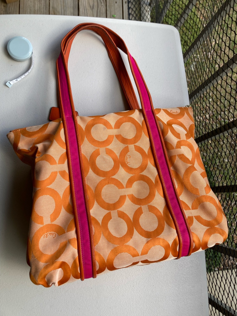 Coach Poppy Orange Signature Print Large Zipper Top Tote Bag 2009 KO994 13826 - Picture 11 of 17
